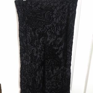 Black velvet full-length maxi skirt
